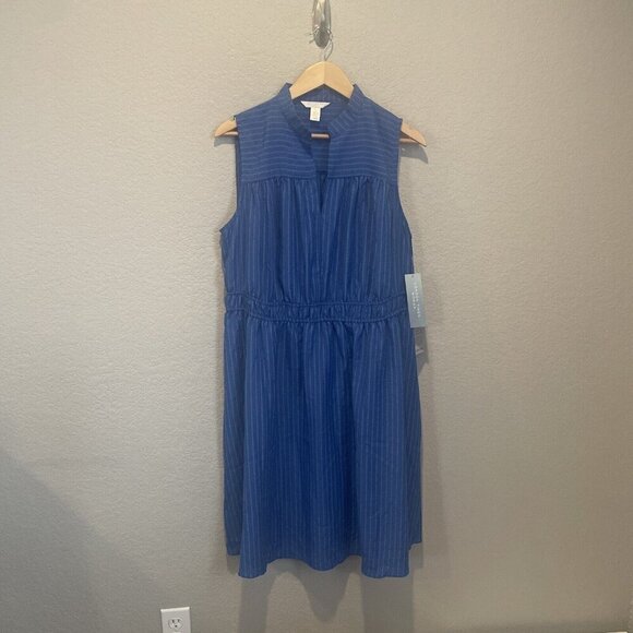 London Times Dress Womens Plus 1X Blue Striped Sleeveless Coastal Ladies NWT - Picture 2 of 11